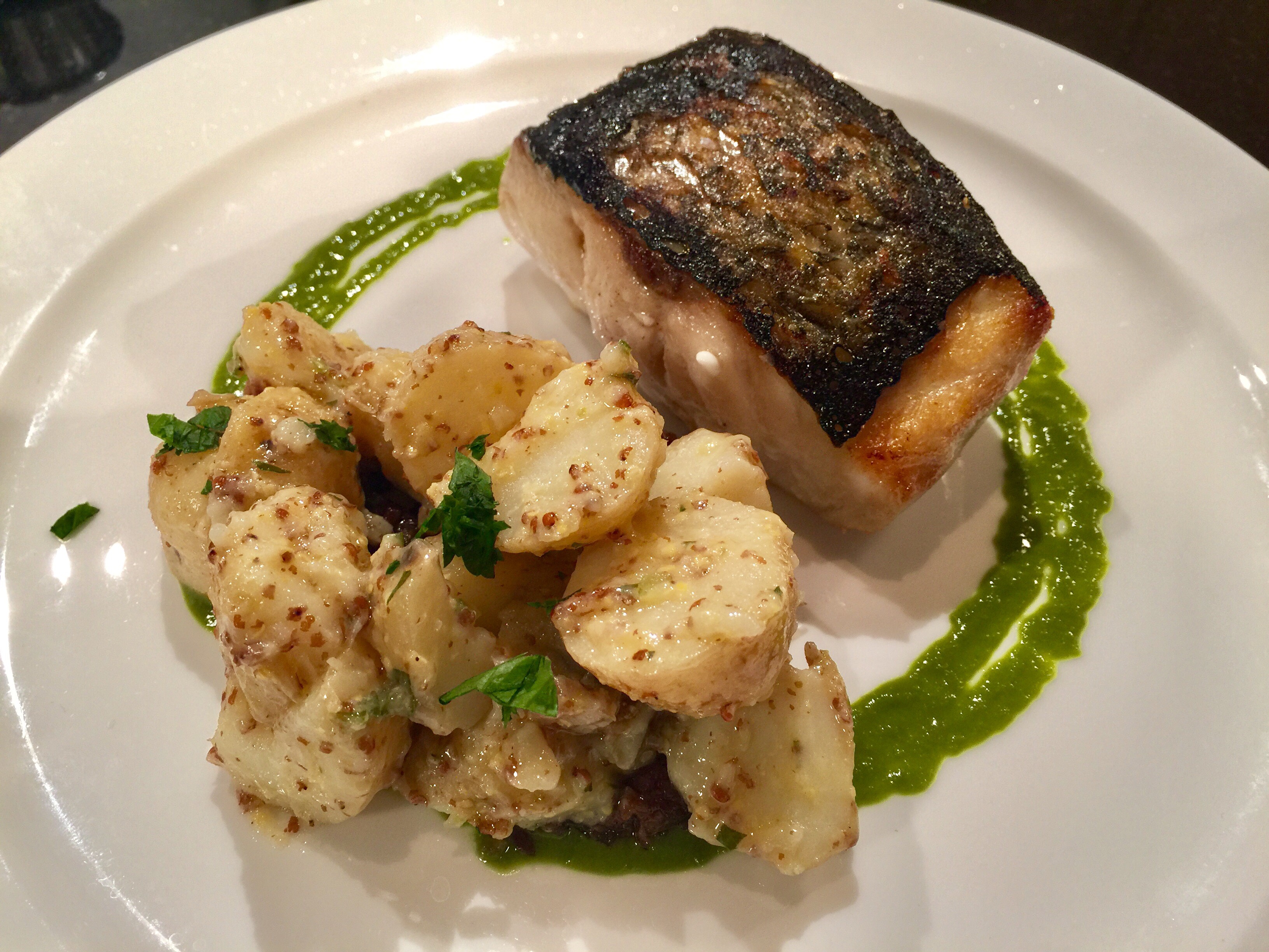 Grilled rockfish with German potato salad recipe